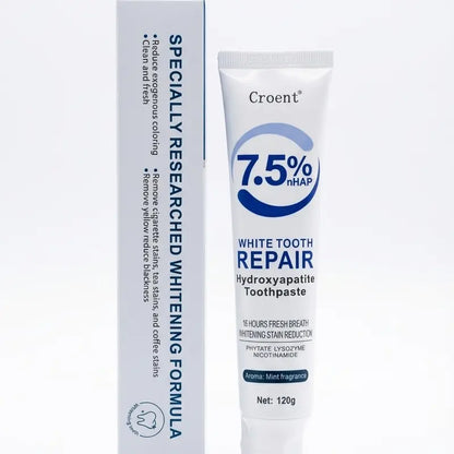 Croent Oral Hydroxyapatite Toothpaste - 7.5% NHAP Formula for Enamel Repair & Whitening, Lysozyme & Nicotinamide for Gum Health, No Fluoride, 120g