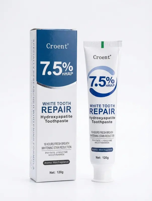 Croent Oral Hydroxyapatite Toothpaste - 7.5% NHAP Formula for Enamel Repair & Whitening, Lysozyme & Nicotinamide for Gum Health, No Fluoride, 120g