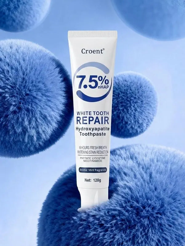 Croent Oral Hydroxyapatite Toothpaste - 7.5% NHAP Formula for Enamel Repair & Whitening, Lysozyme & Nicotinamide for Gum Health, No Fluoride, 120g